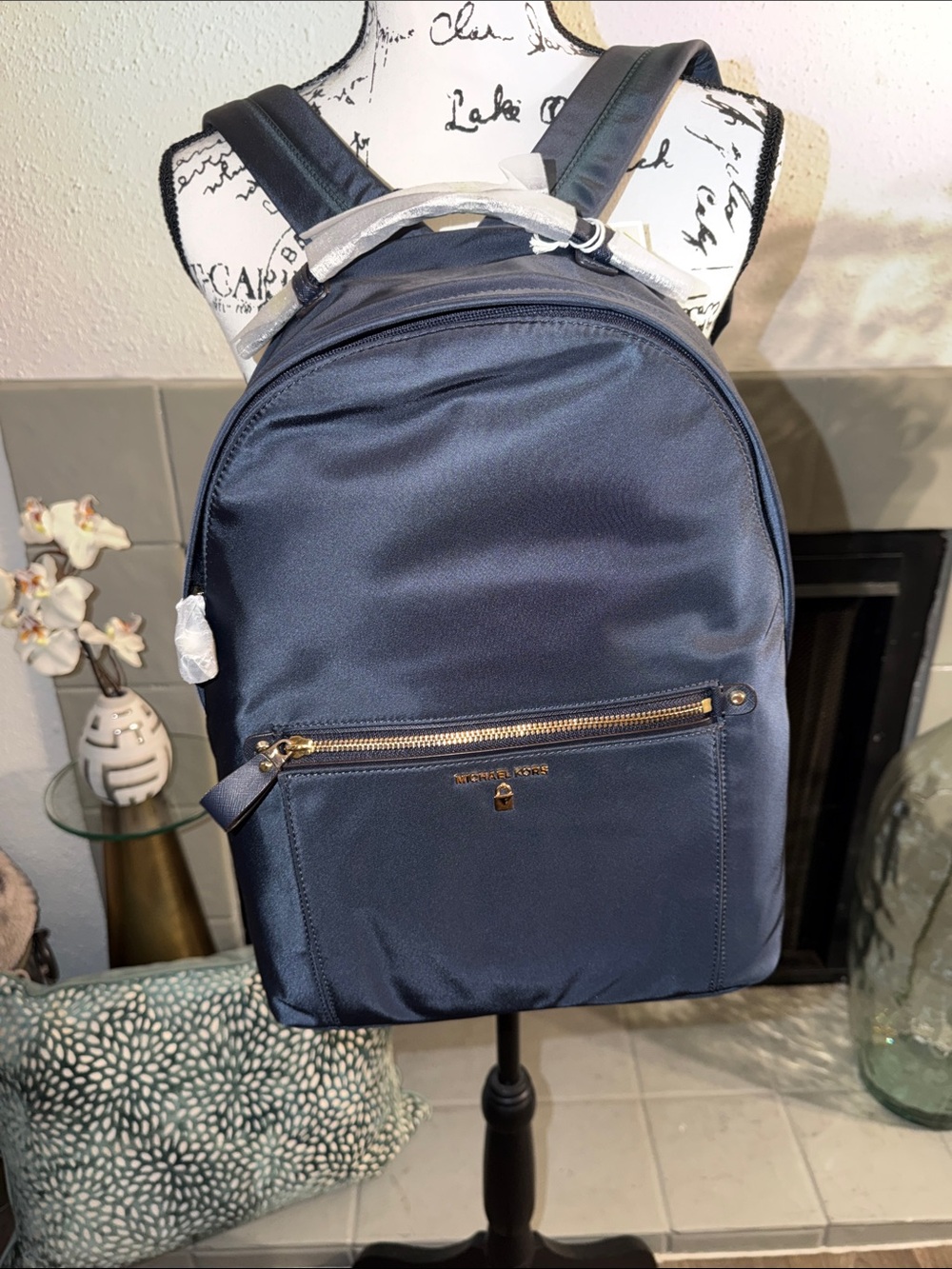 NWT 💎Michael Kors Navy Satin Backpack with Gold-Tone Hardware